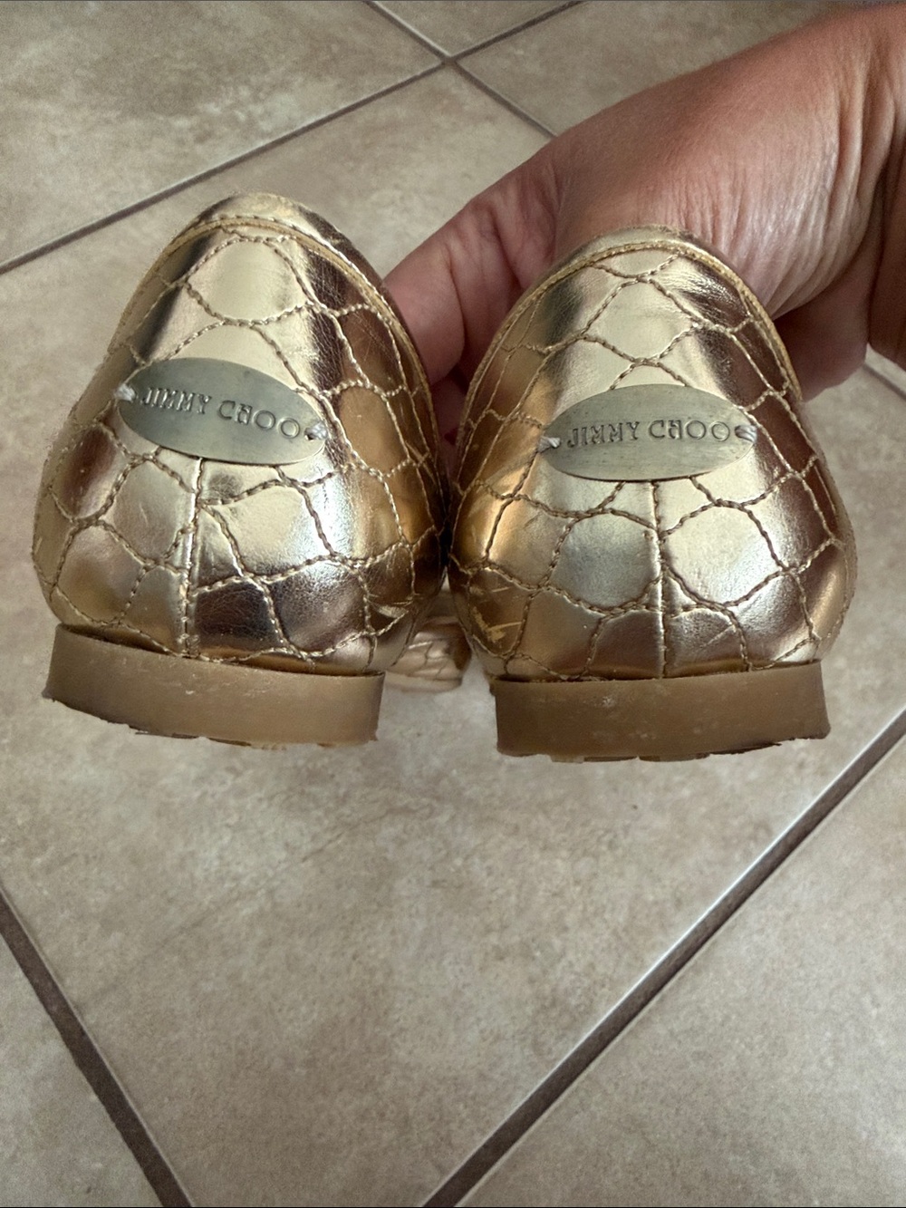 Jimmy Choo Metallic Gold Quilted D'Orsay Flats - Picture 7 of 7